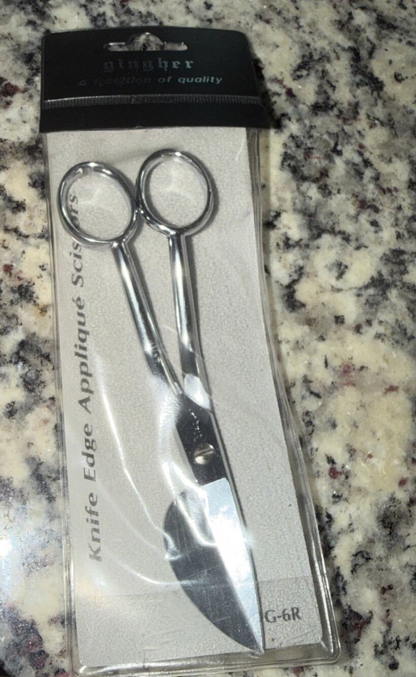 GINGHER 6 Inch Knife Edge Applique Scissors G-6R Made in Italy Gently Used